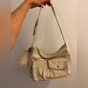 Classic Cream Shoulder Bag with Front Pockets